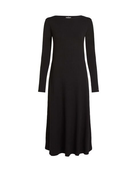 5X2 RIB FLARE MIDI DRESS LS