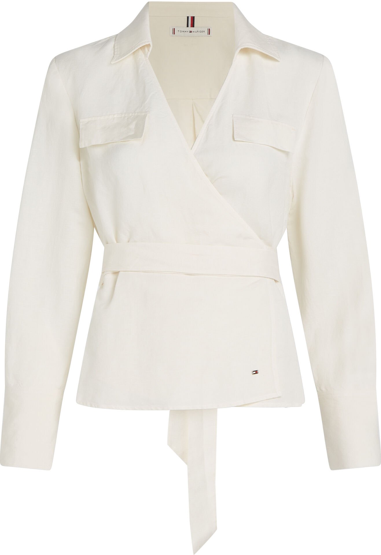 TEXTURED LINEN WRAP BLOUSE