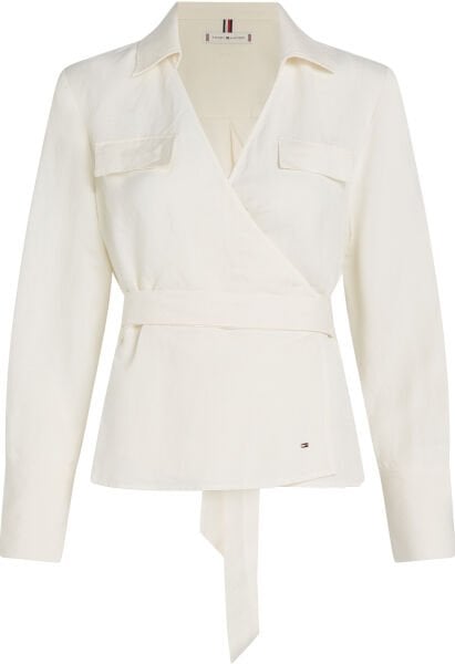 TEXTURED LINEN WRAP BLOUSE