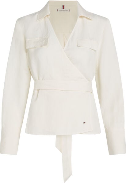 TEXTURED LINEN WRAP BLOUSE