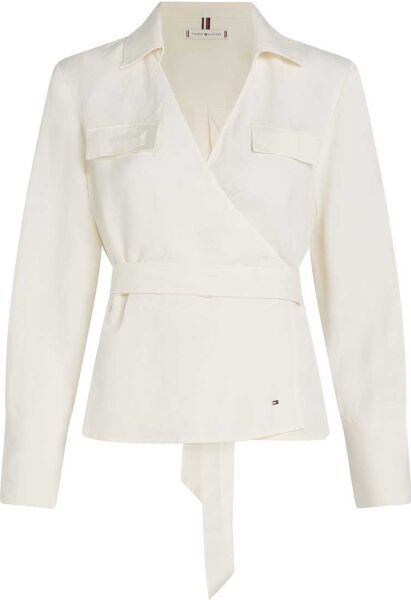 TEXTURED LINEN WRAP BLOUSE
