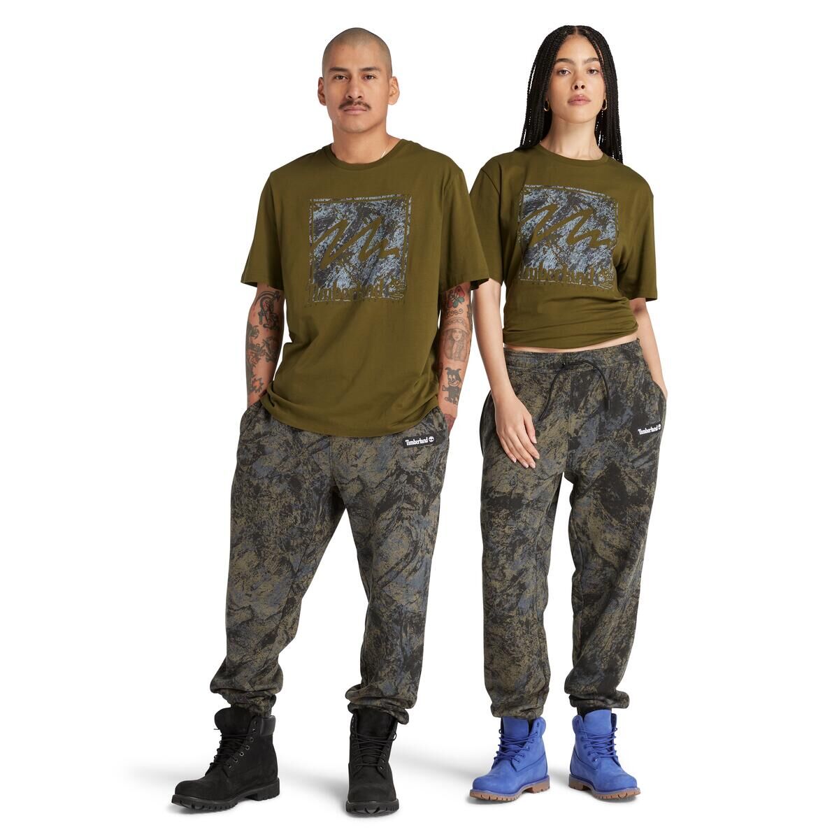 SS Mountains Camo Printed Stack Logo Tee