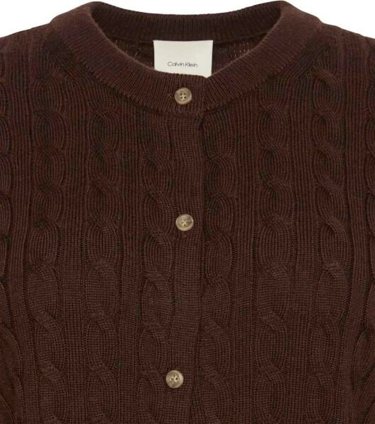 WOOL CABLE CREWNECK CARDIGAN