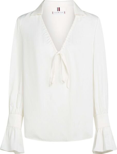 SATEEN RUFFLE TIE NECK SHIRT