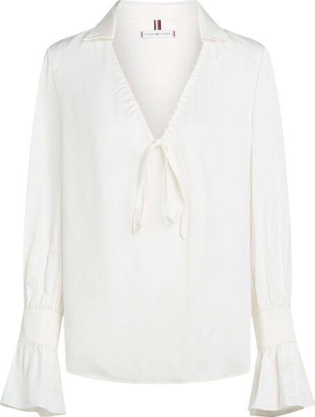 SATEEN RUFFLE TIE NECK SHIRT
