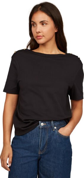 REG STRIPE GOLD BTN C-NK SS