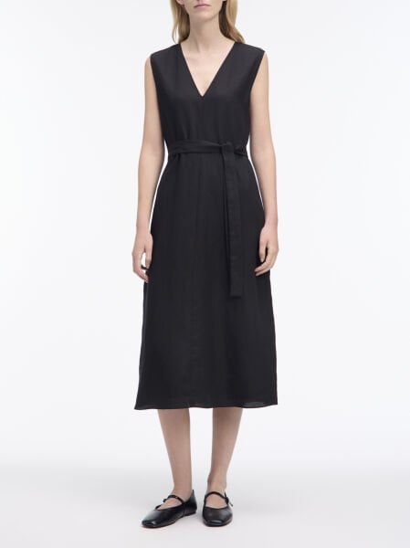 TENCEL LINEN NS V NECK DRESS