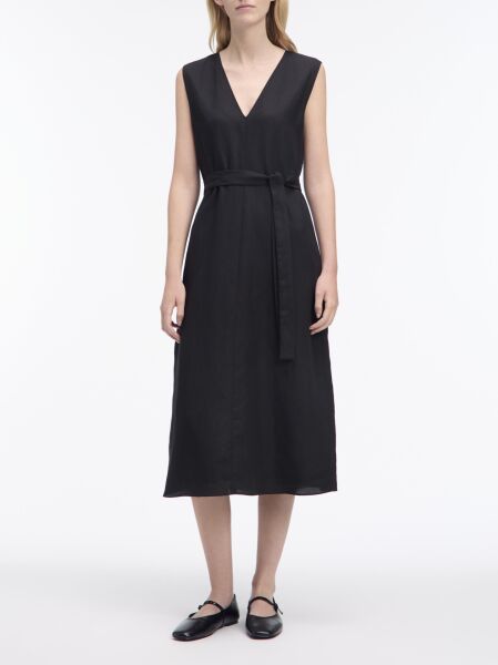 TENCEL LINEN NS V NECK DRESS