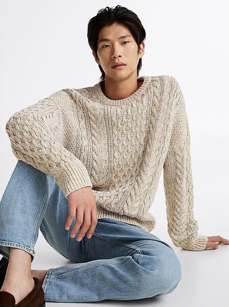 MOULINE ARAN CABLE CREW NECK
