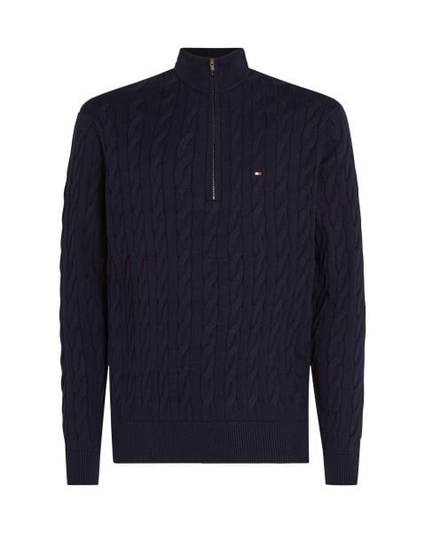 CLASSIC COTTON CABLE ZIP MOCK