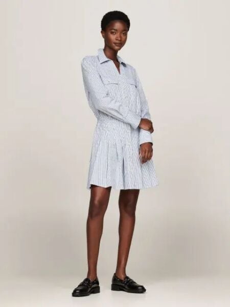 PLEATED CO MIX SHORT LS DRESS