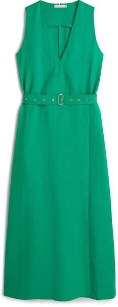 VIS/LINEN BELTED MIDI NS DRESS