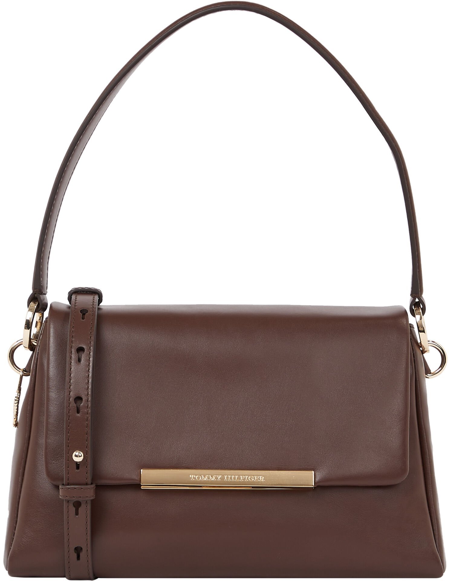 TH PLAQUE LEATHER SHOULDER BAG