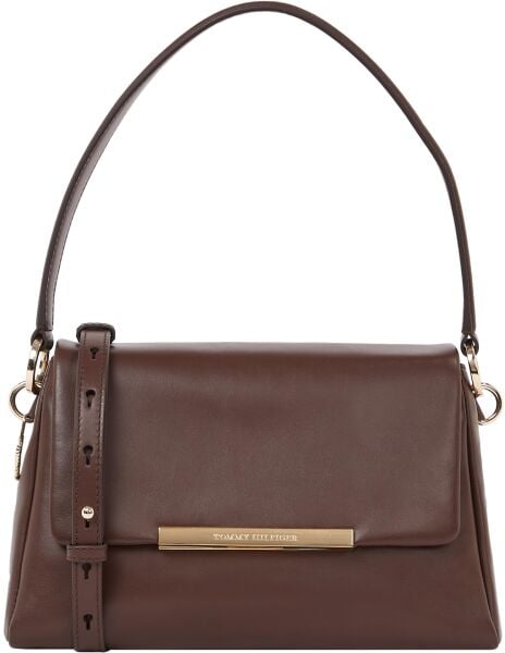 TH PLAQUE LEATHER SHOULDER BAG