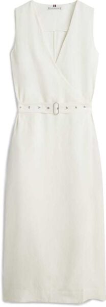 VIS/LINEN BELTED MIDI NS DRESS
