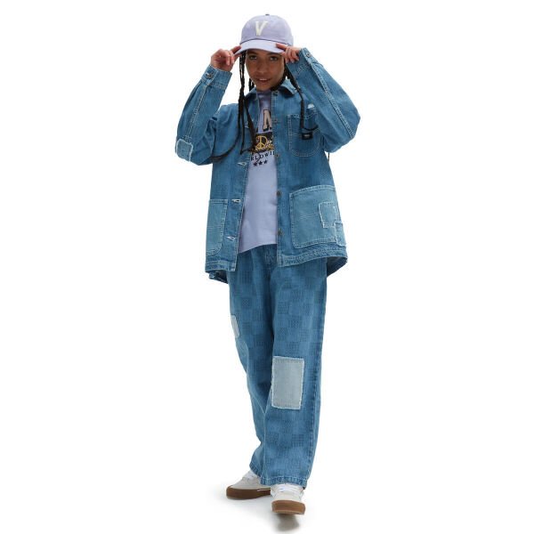 MENDED CHECK DENIM RANGE LOOSE CROP PANT
