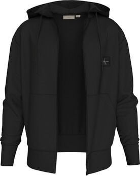 WOVEN LABEL ZIP THROUGH HOODIE