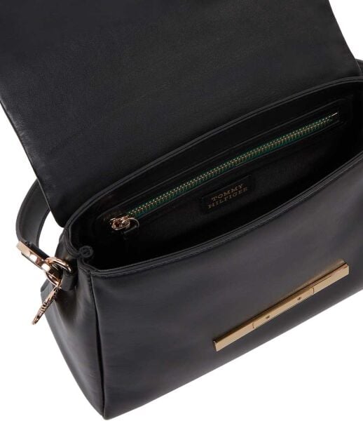 TH PLAQUE LEATHER SHOULDER BAG