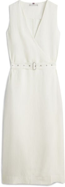 VIS/LINEN BELTED MIDI NS DRESS