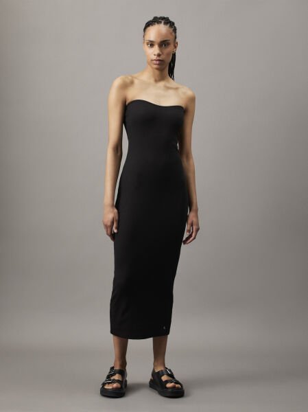 WOVEN LABEL RIB SLEEVELESS DRE