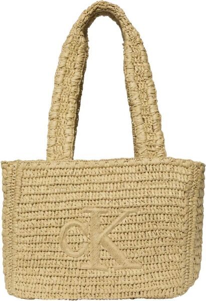 BOLD CK RAFFIA MEDIUM TOTE