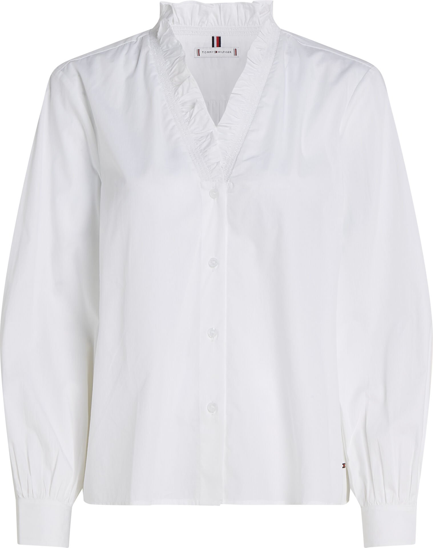 POPLIN RUFFLE V NECK BLOUSE