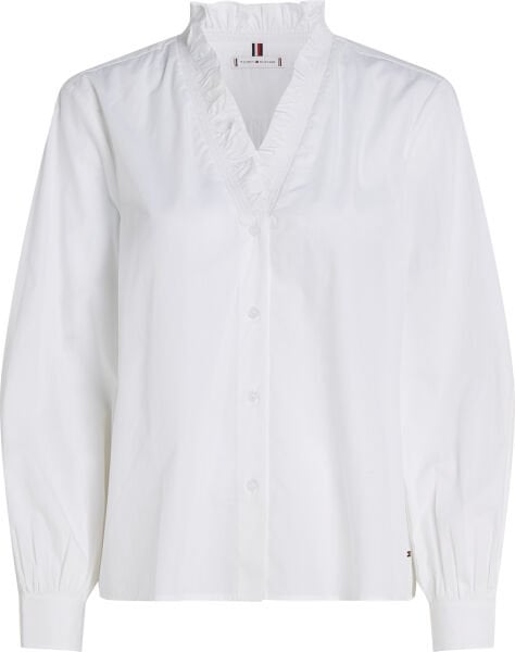 POPLIN RUFFLE V NECK BLOUSE