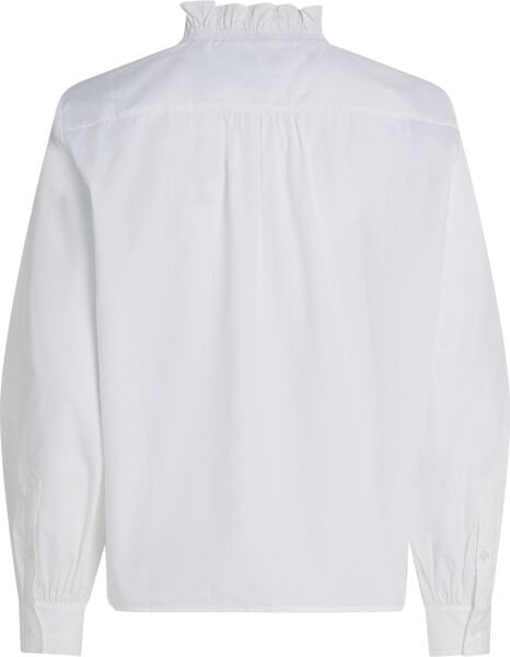 POPLIN RUFFLE V NECK BLOUSE