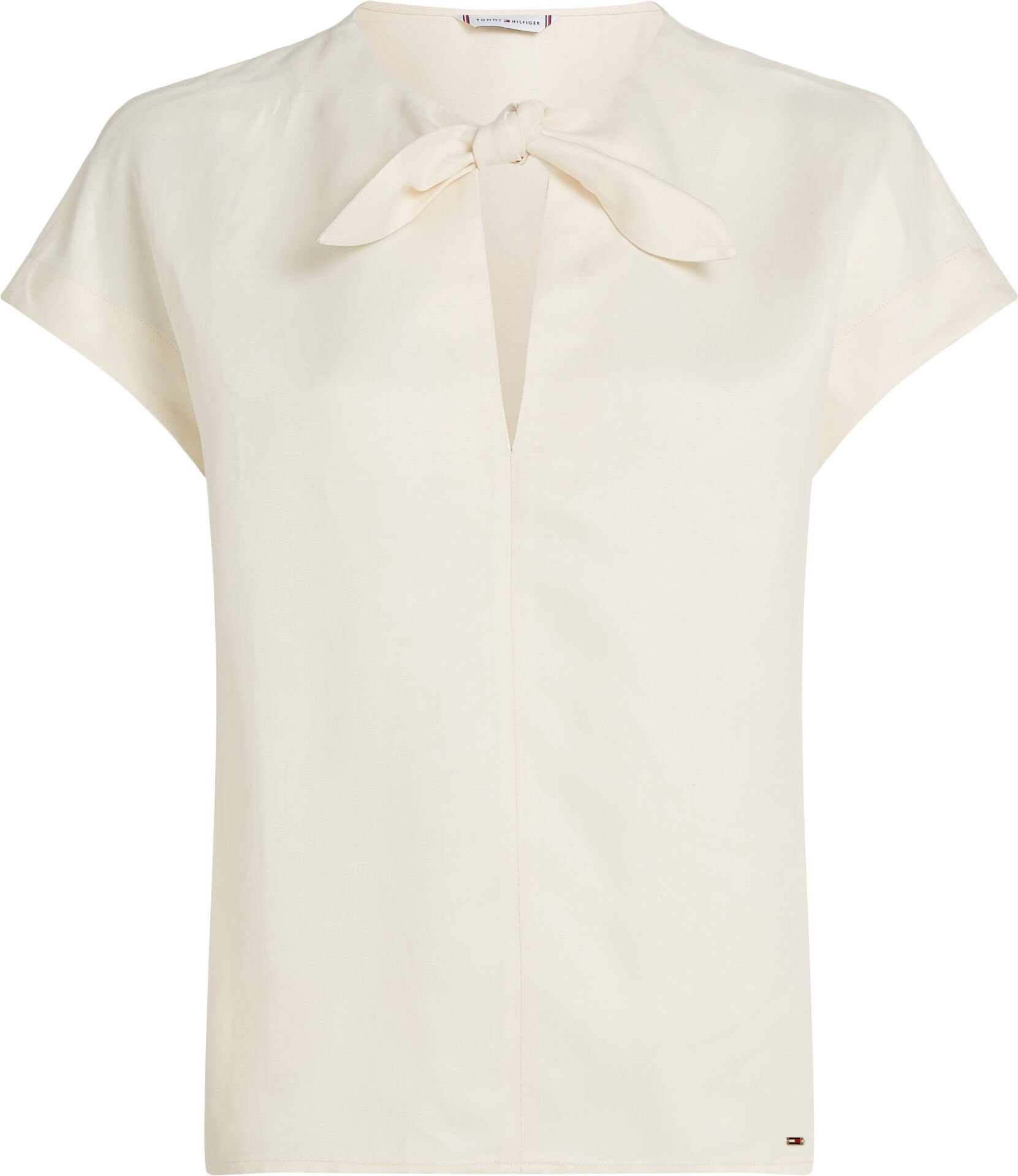 LINEN VIS KNOT TIE S/S BLOUSE