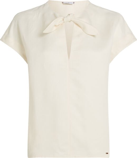 LINEN VIS KNOT TIE S/S BLOUSE